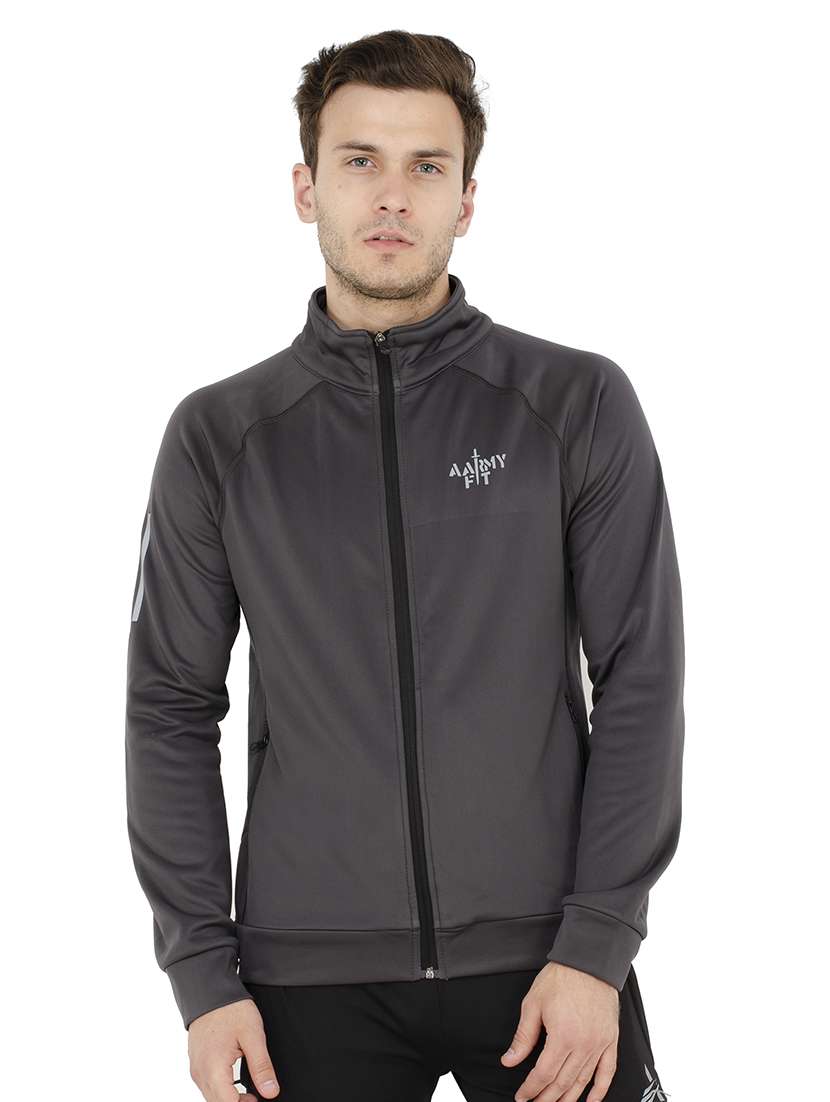 grey solid raglan casual jacket