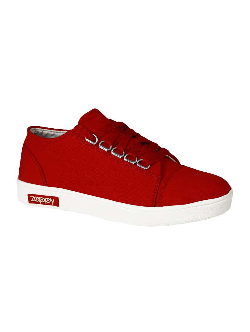 red lace-up sneakers