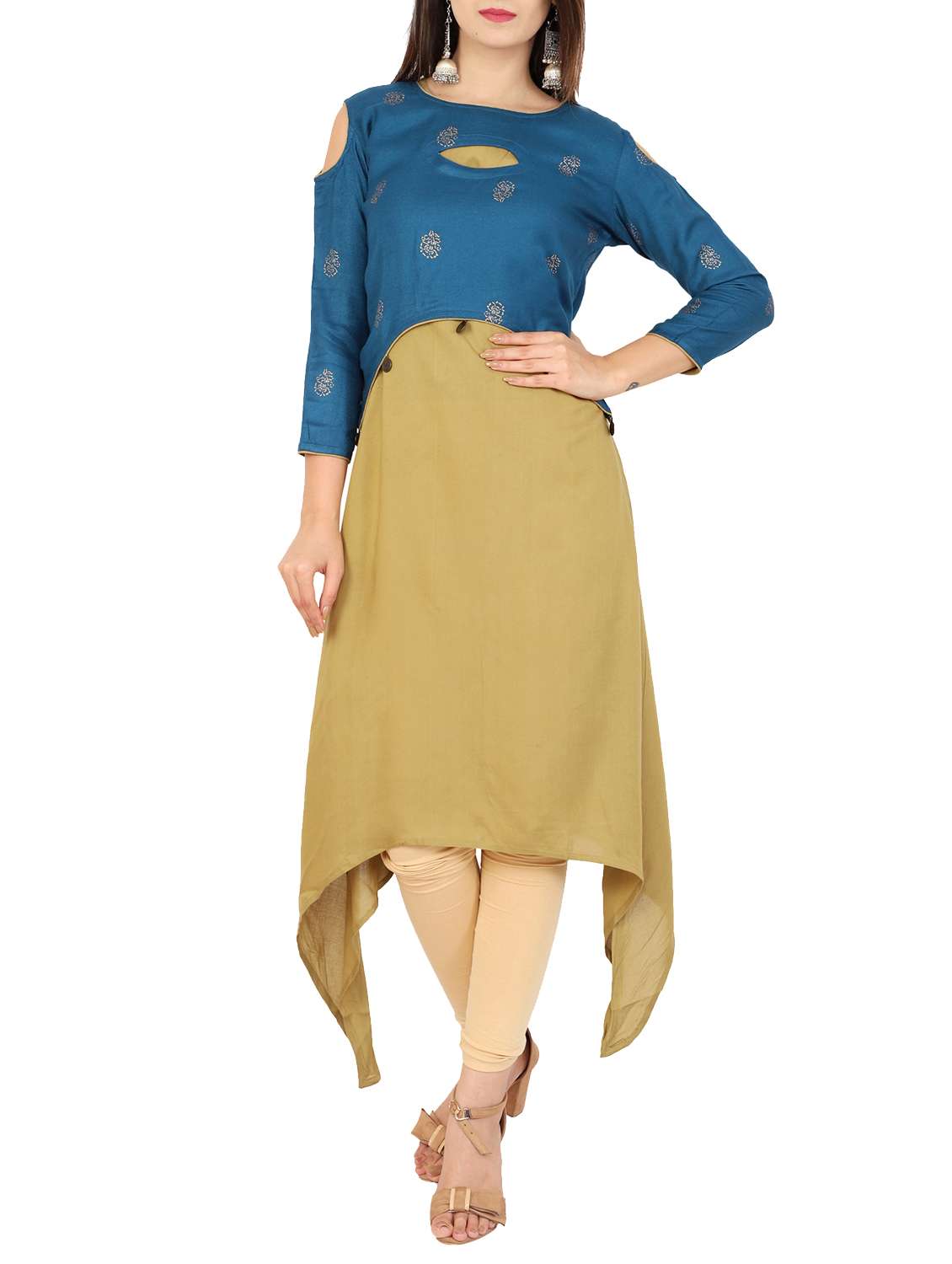 asymmetric block print kurta