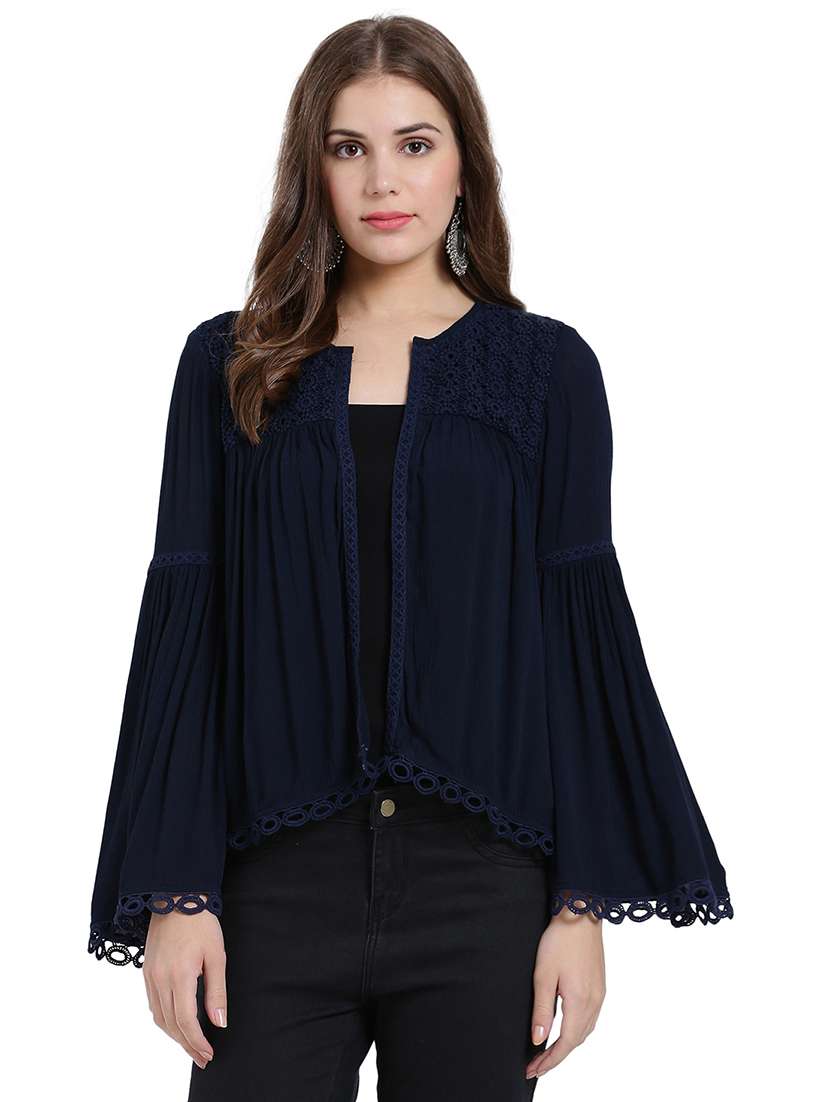 bell sleeved gather detail embroidered shrug