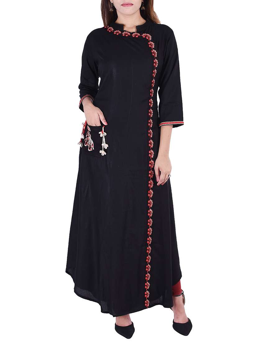 embroidered a-line kurta with tassels