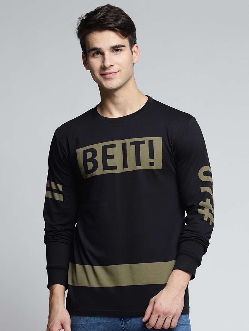 black typographic cut & sew t-shirt