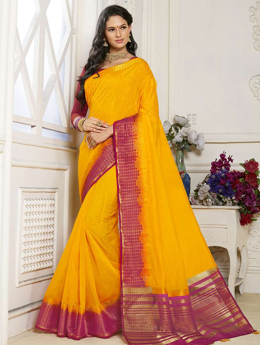 linen zari bordered saree with blouse