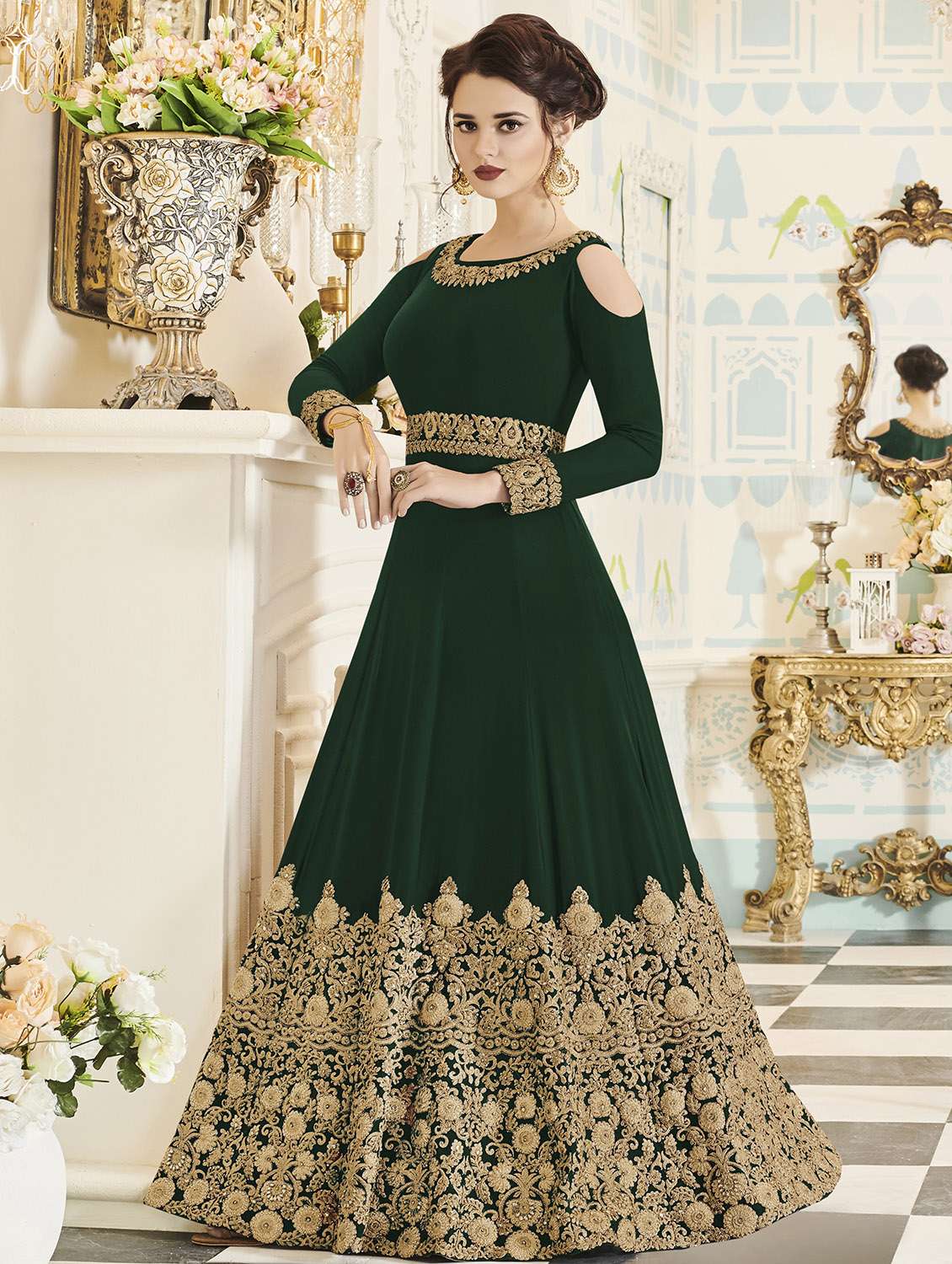 embroidered semi-stitched anarkali suit