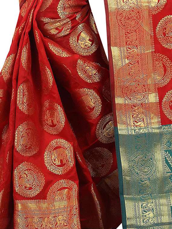 conversational zari motif banarasi saree with blouse - 15504063 - Standard Image - 2