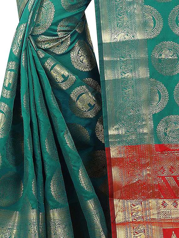 ethnic motif foil printed saree with blouse - 15504066 - Standard Image - 2