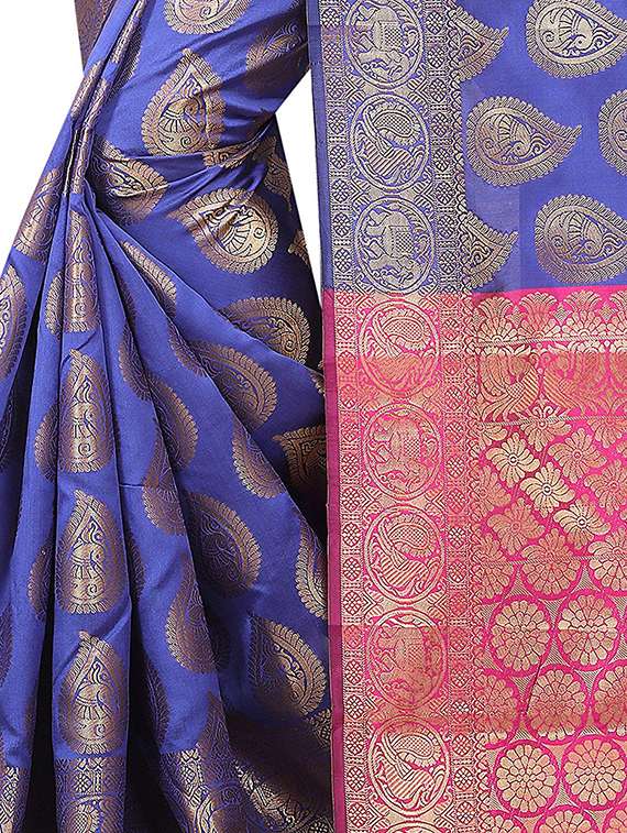 ethnic motif foil printed saree with blouse - 15504067 -  Standard Image - 2