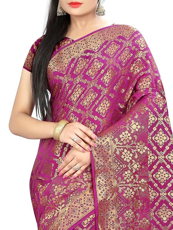 zari motif banarasi saree with blouse - 15504144 - Standard Image - 2