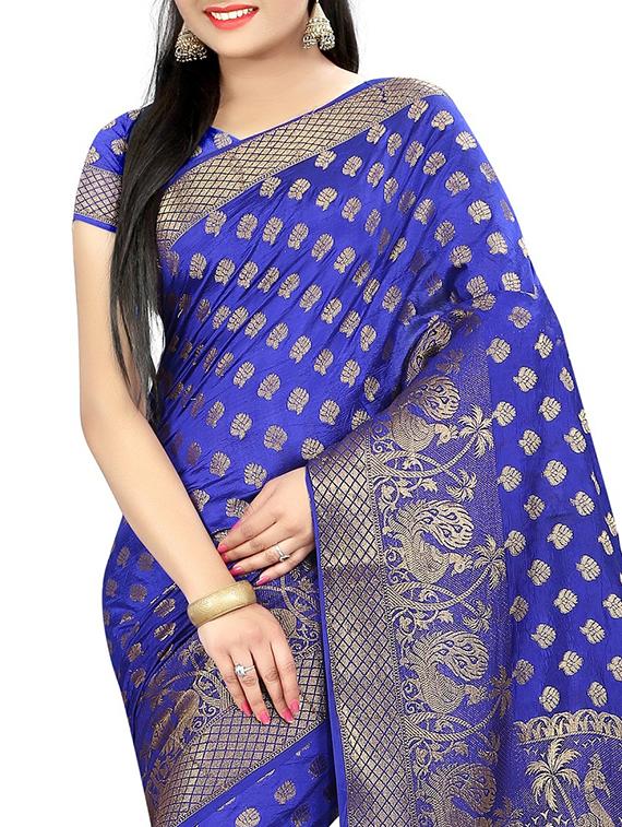 zari motif banarasi saree with blouse - 15504145 - Standard Image - 2