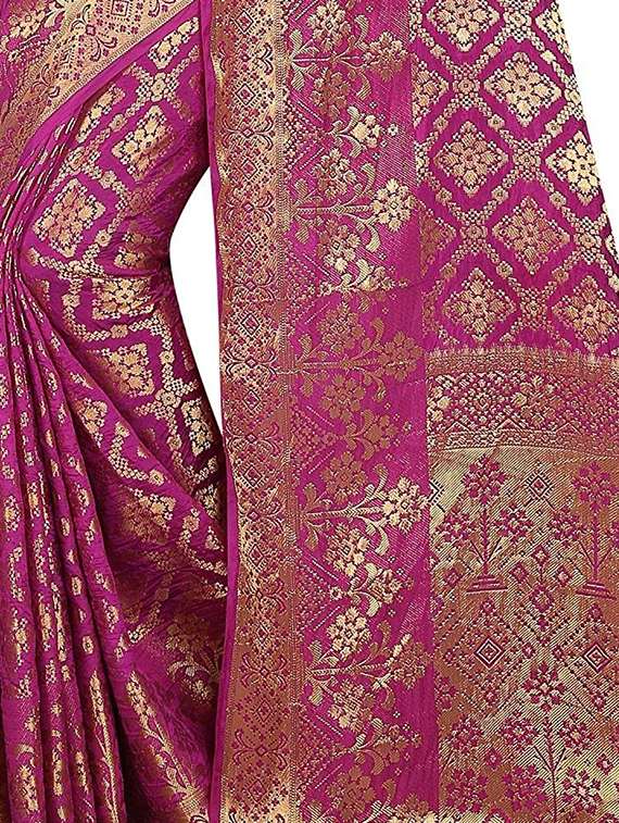 all over ethnic motif foil printed saree with blouse - 15504146 -  Standard Image - 2
