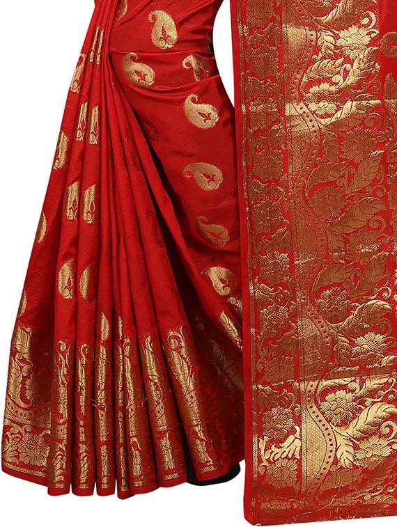 maroon cotton silk banarasi saree with blouse - 15504152 - Standard Image - 2