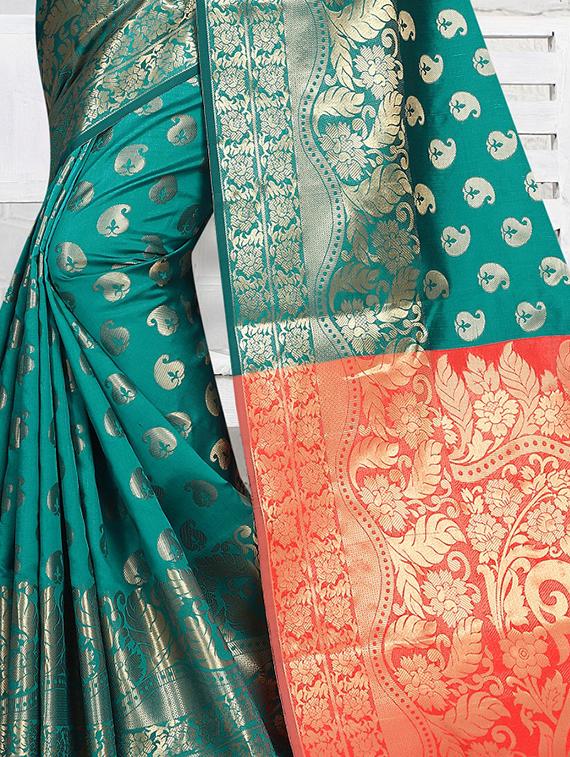 zari weave banarsi saree with blouse - 15504192 - Standard Image - 2