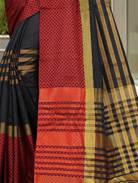 contrast border woven saree with blouse - 15504221 - Standard Image - 2