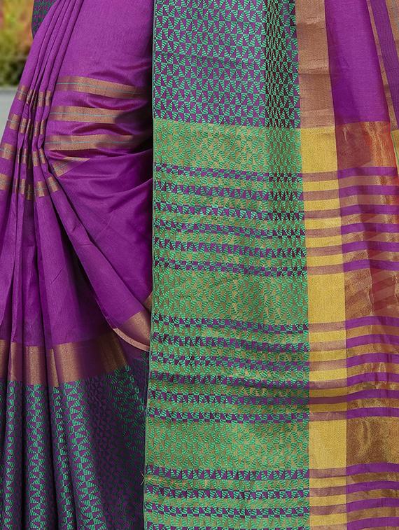 contrast border woven saree with blouse - 15504224 - Standard Image - 2