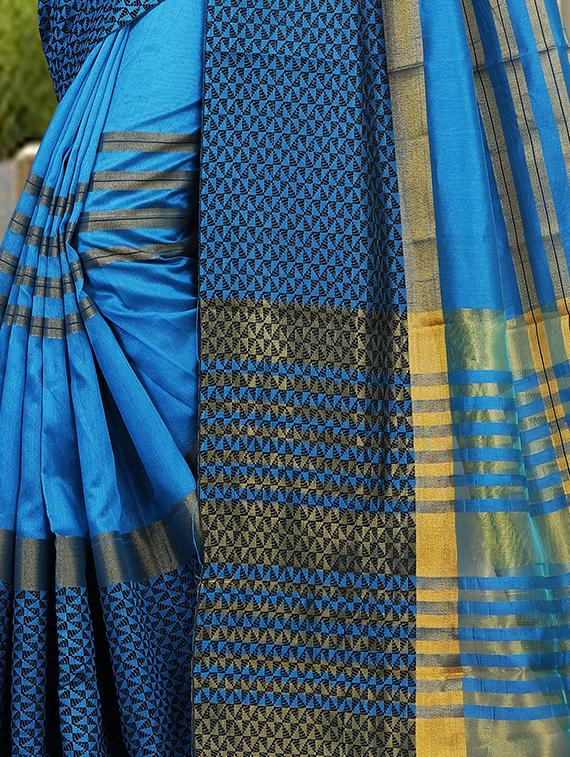 contrast border woven saree with blouse - 15504227 - Standard Image - 2