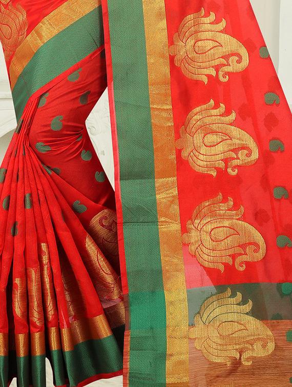 contrast border banarsi saree with blouse - 15504232 - Standard Image - 2