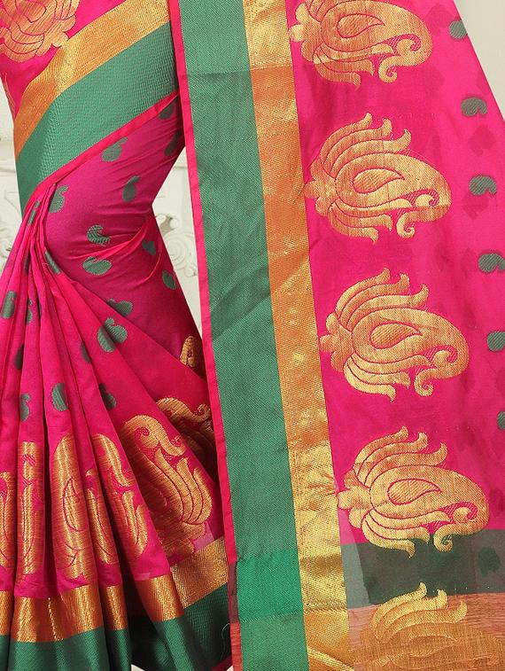 contrast border banarsi saree with blouse - 15504233 - Standard Image - 2