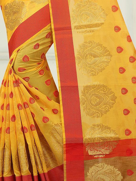 contrast border banarsi saree with blouse - 15504237 - Standard Image - 2