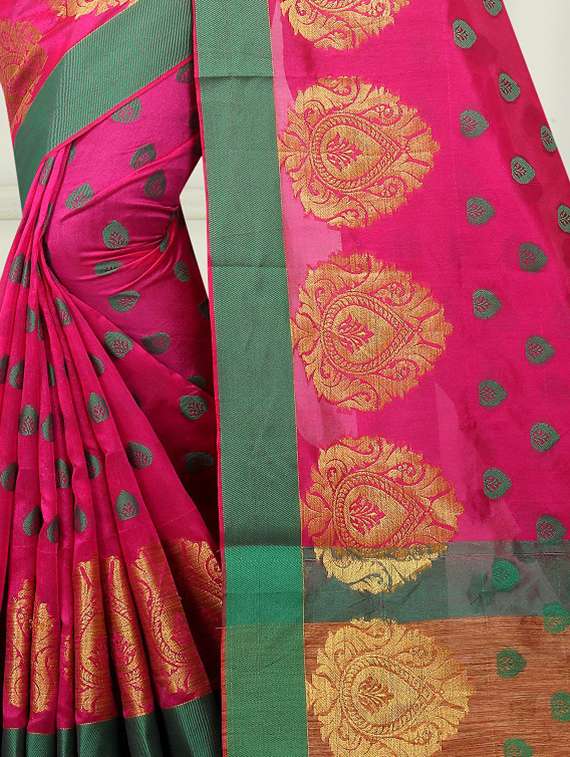 contrast border banarsi saree with blouse - 15504238 - Standard Image - 2