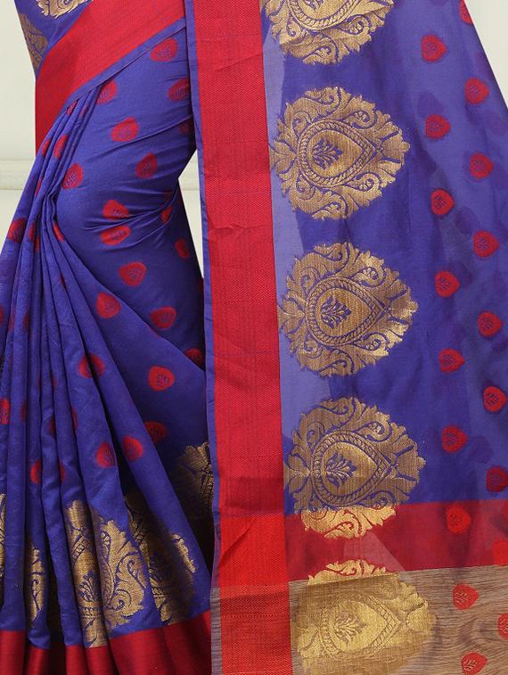 contrast border banarsi saree with blouse - 15504239 - Standard Image - 2