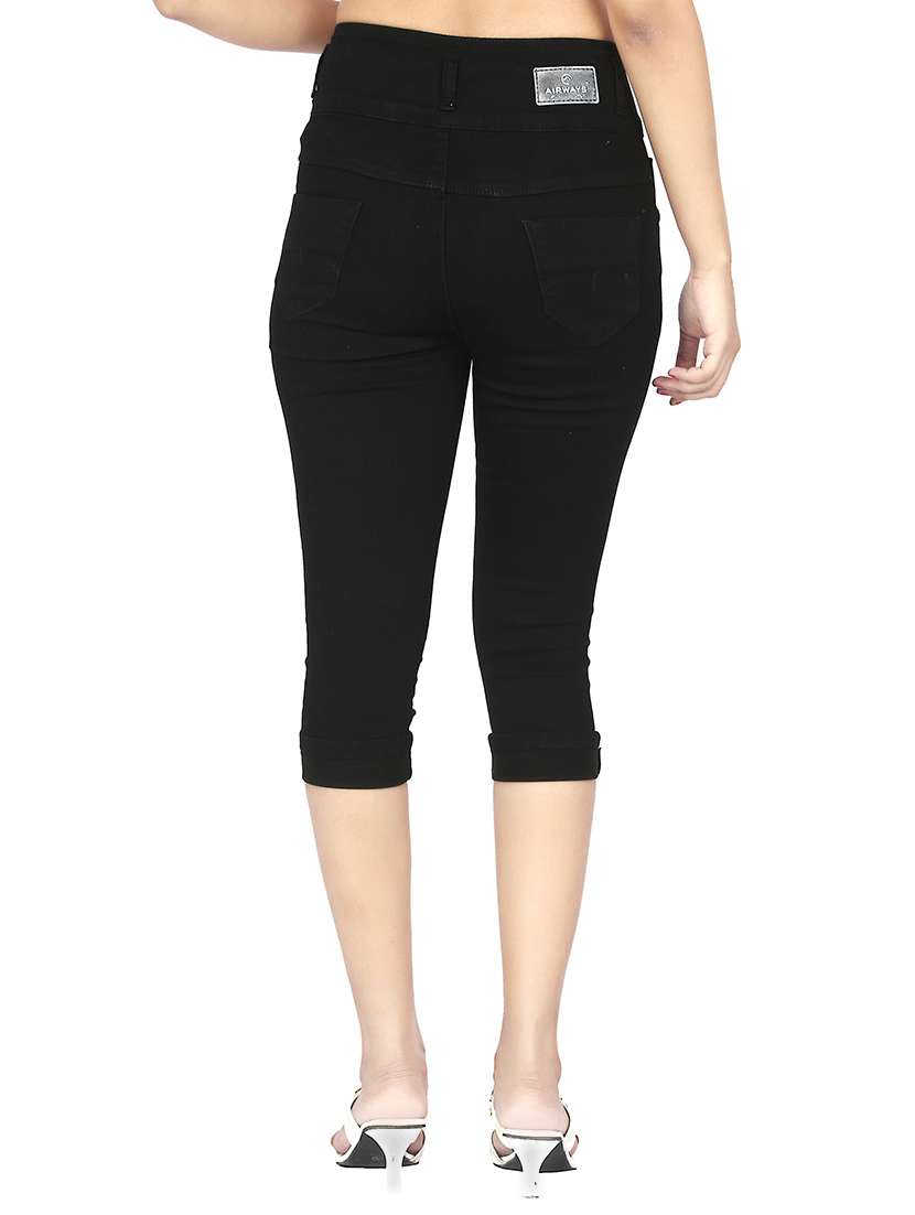 high waist denim capri - 15504494 - Standard Image - 2