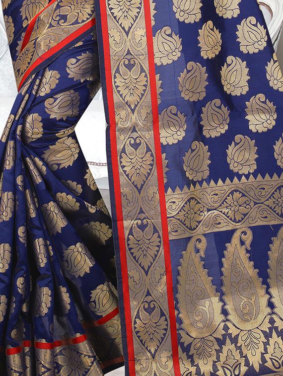 zari motif banarsi saree with blouse - 15505832 - Standard Image - 2