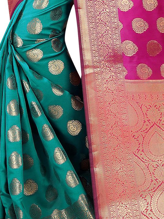 zari jacquard banarasi half & half saree with blouse - 15505838 - Standard Image - 2