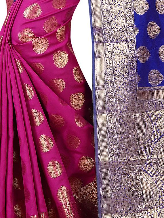 zari jacquard banarasi half & half saree with blouse - 15505839 - Standard Image - 2