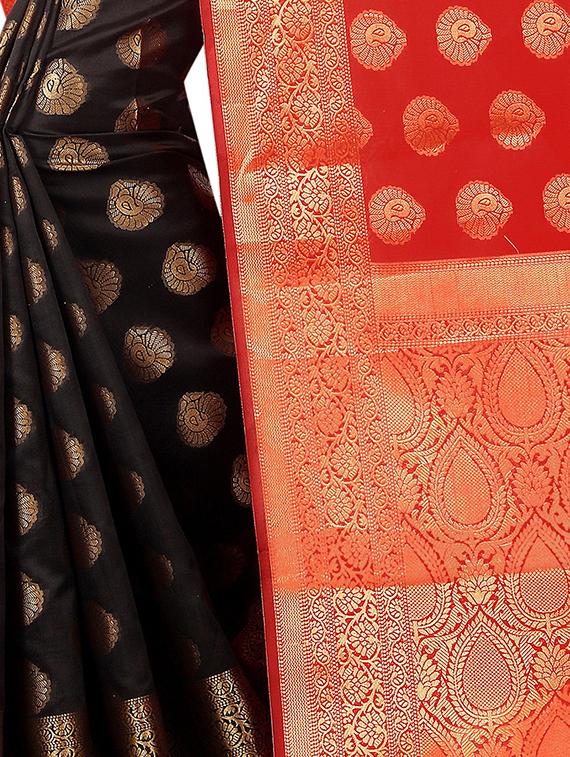 zari jacquard banarasi half & half saree with blouse - 15505840 - Standard Image - 2