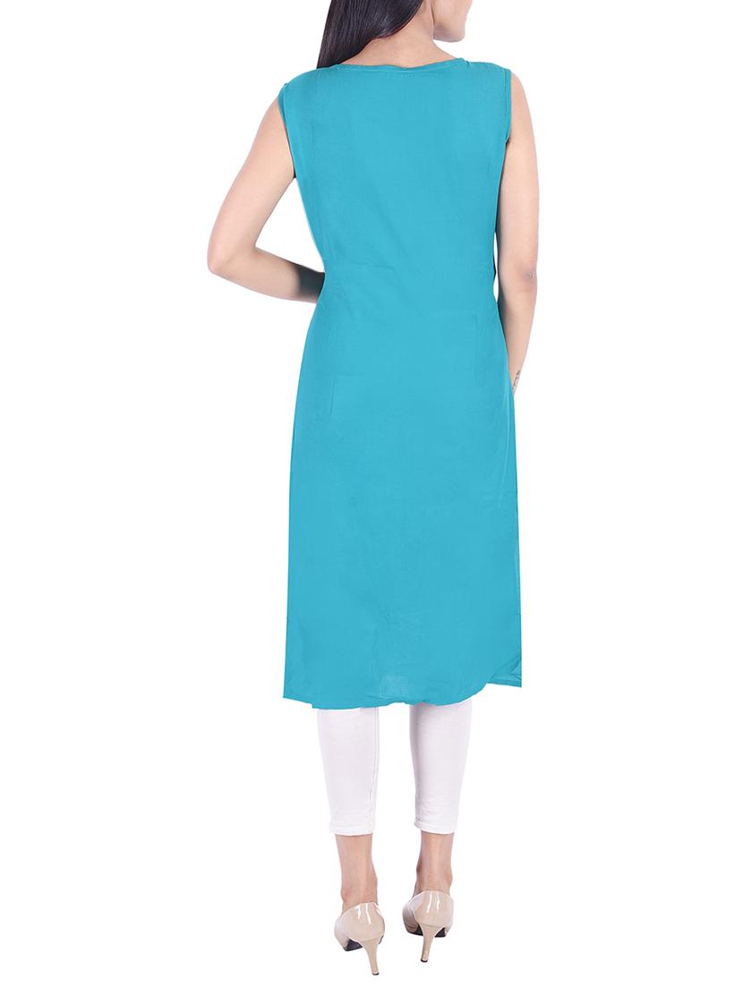teal solid straight kurta - 15511341 - Standard Image - 2