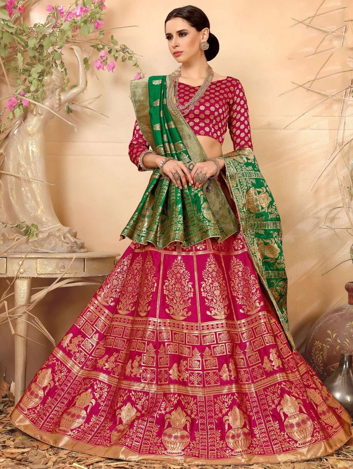 banarasi flared lehenga with contrast dupatta