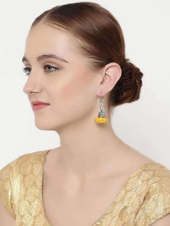 yellow silver tone stone earrings