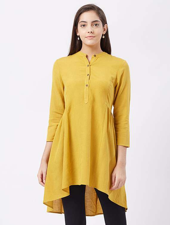 mustard buttoned high-low  kurti
