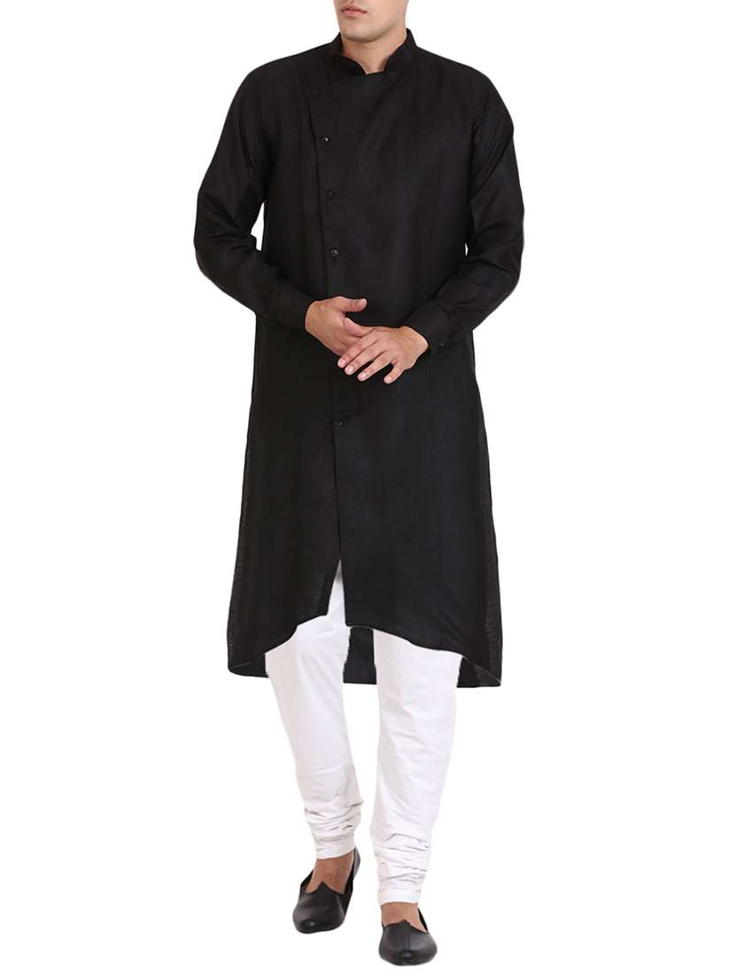 black cotton asymmetric kurta