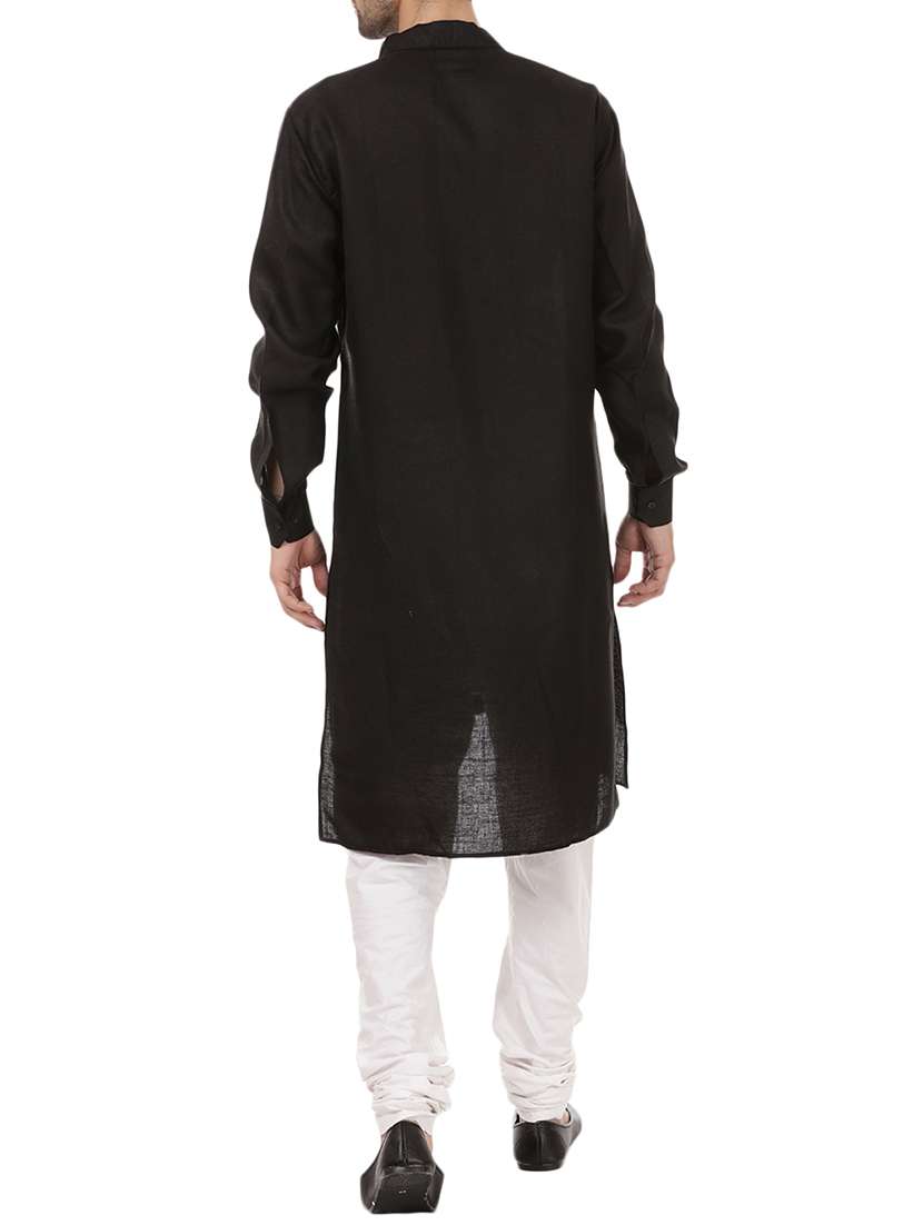 black cotton asymmetric kurta - 15511886 - Standard Image - 2