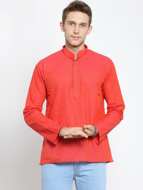 red cotton short kurta - 15512185 - Standard Image - 0