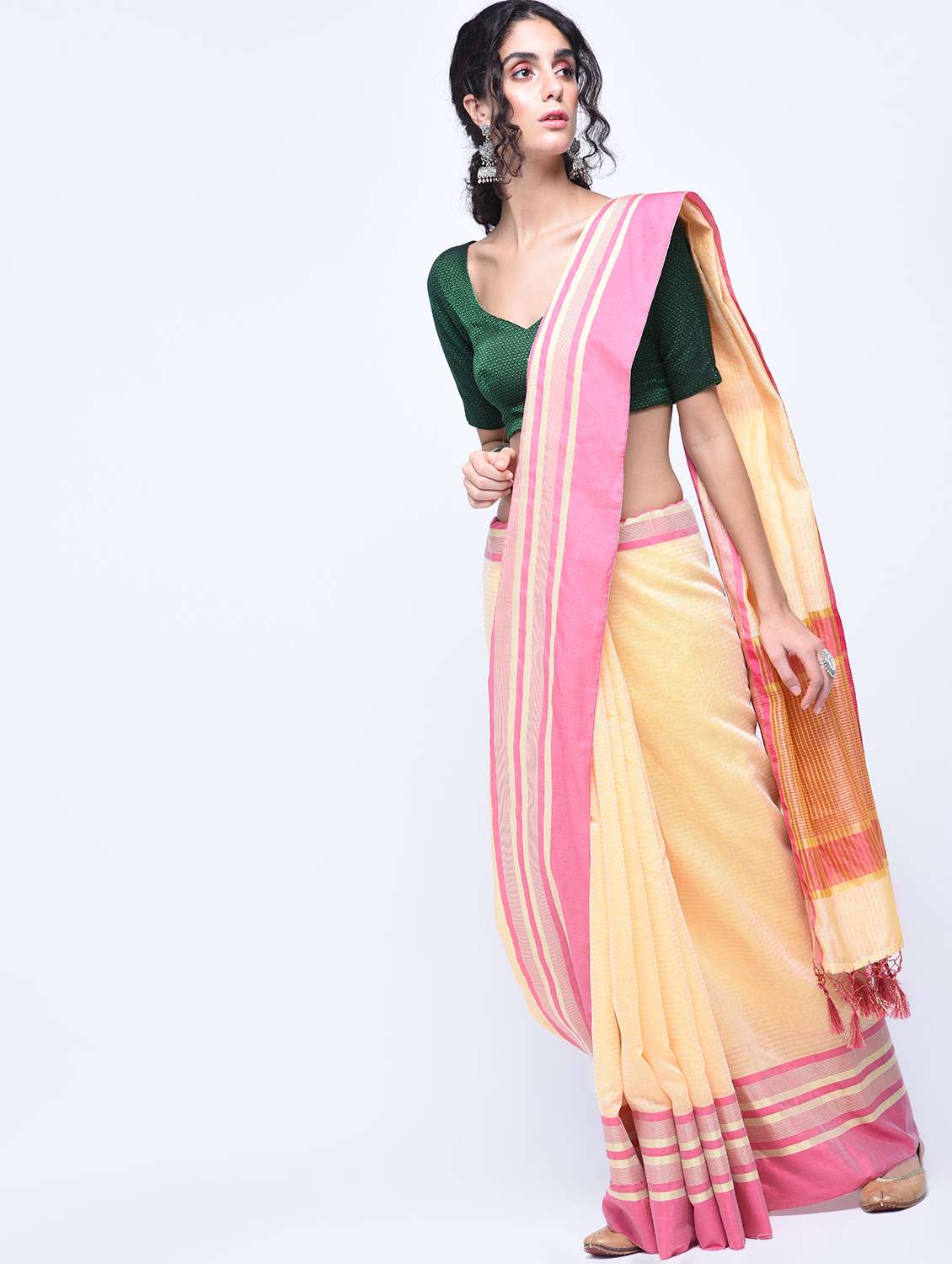 zari stripes handloom saree with blouse