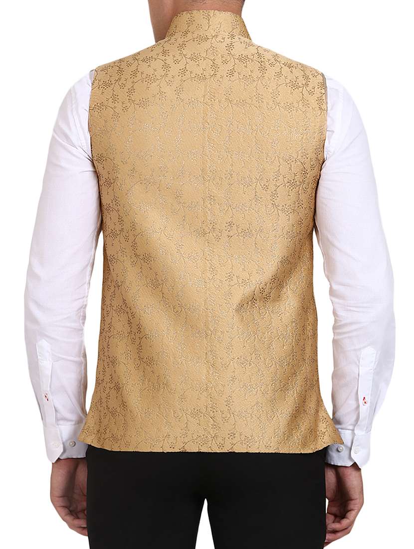 gold silk nehru jacket - 15514288 - Standard Image - 2