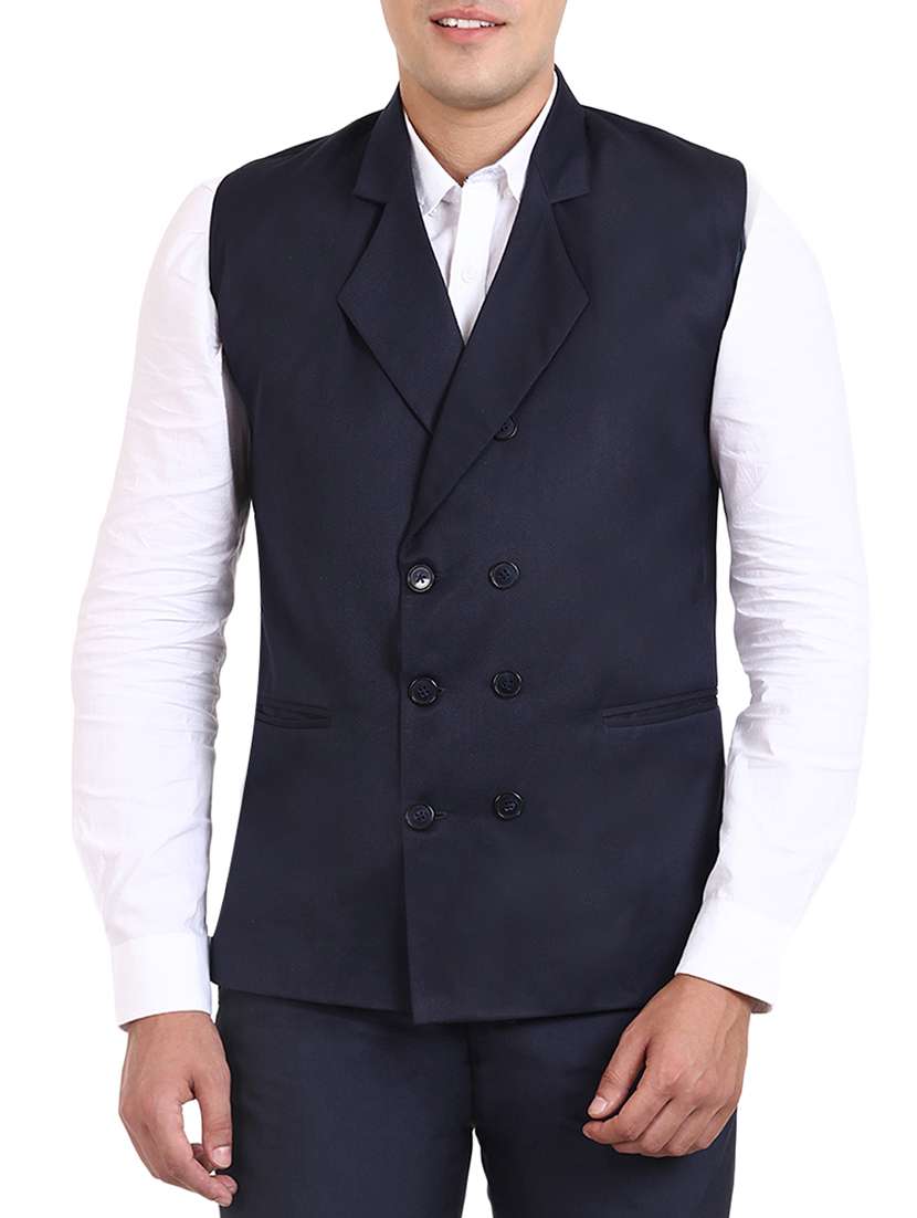 navy blue cotton double breast  waist coat