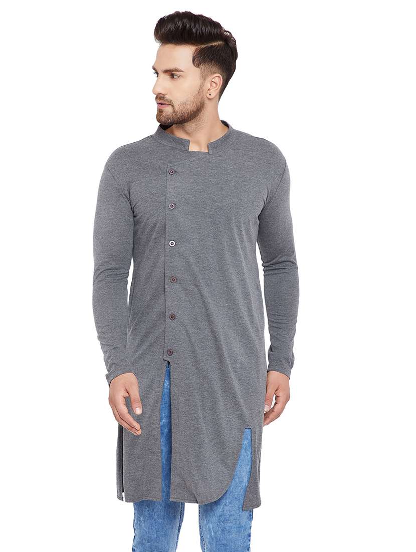 grey solid asymmetric kurta