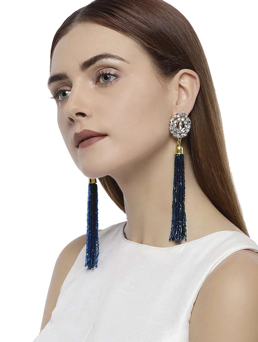 blue gold tone beaded earrings