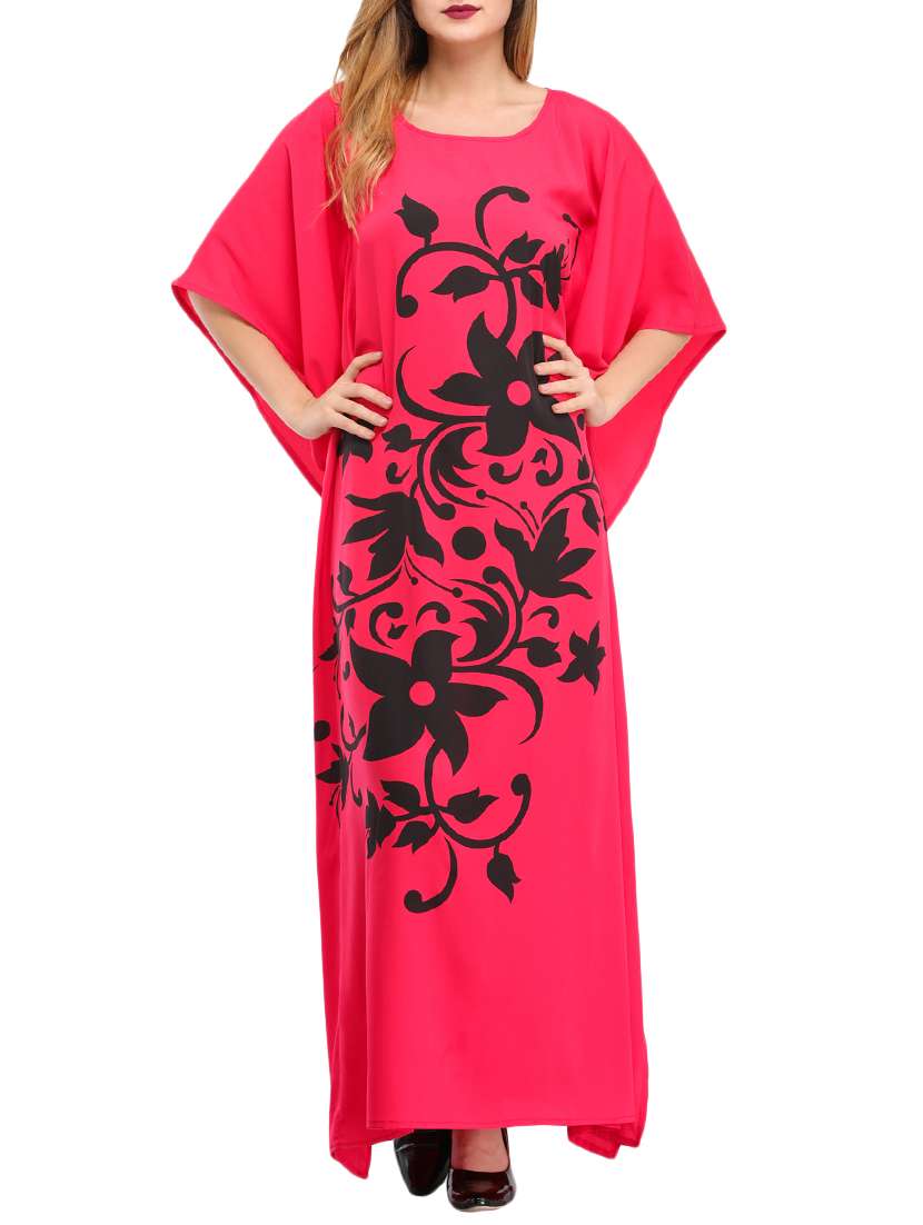 round neck floral kaftan dress