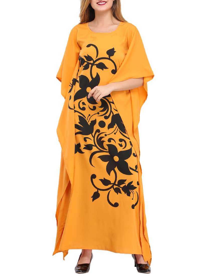 scoop neck floral kaftan dress