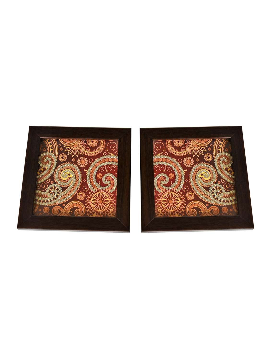 handmade design shiny set of 2 stone work coasters