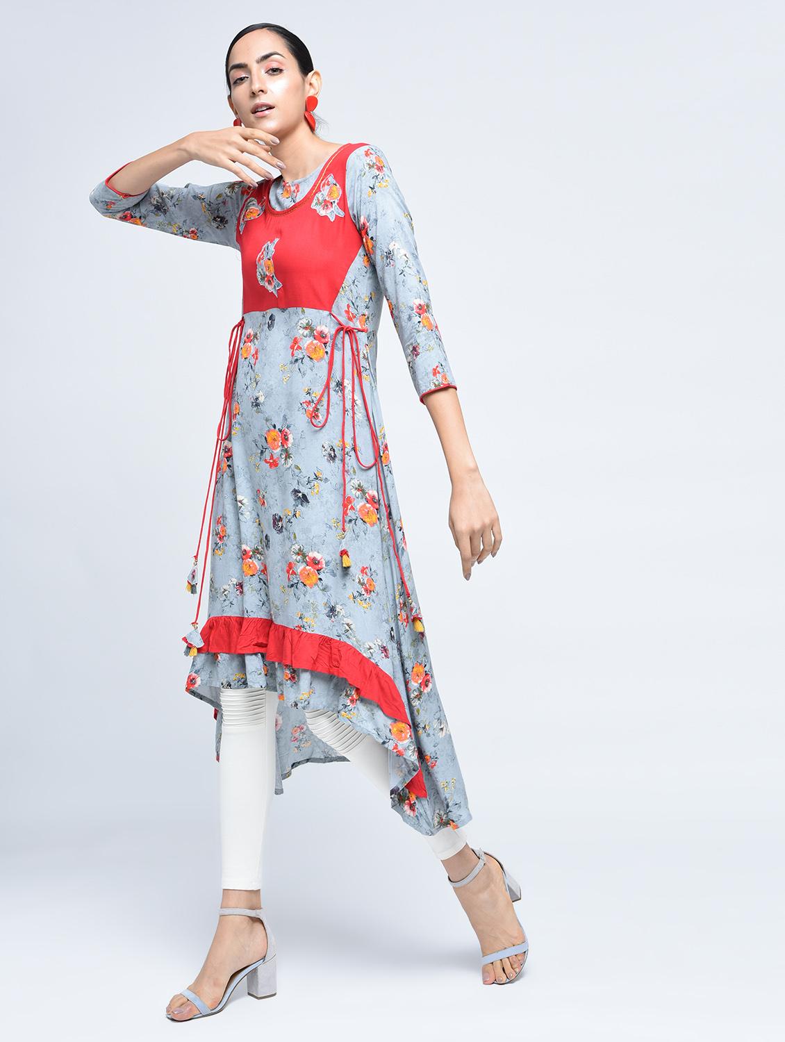 draw string high low kurta - 15517715 - Standard Image - 2