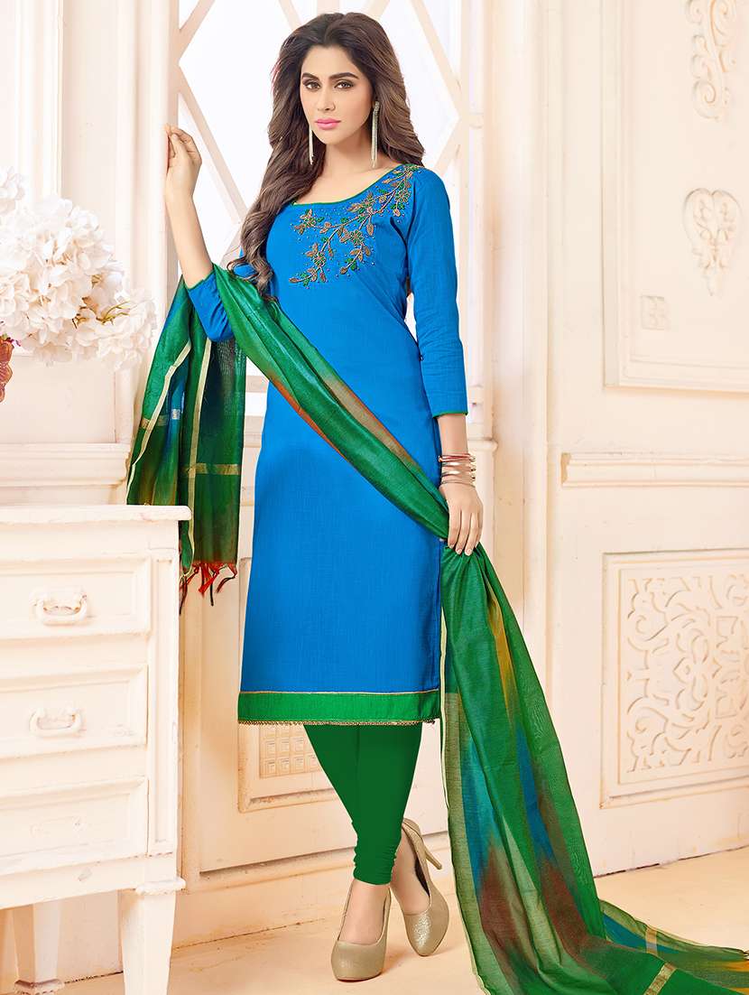 embellished unstitched churidaar suit