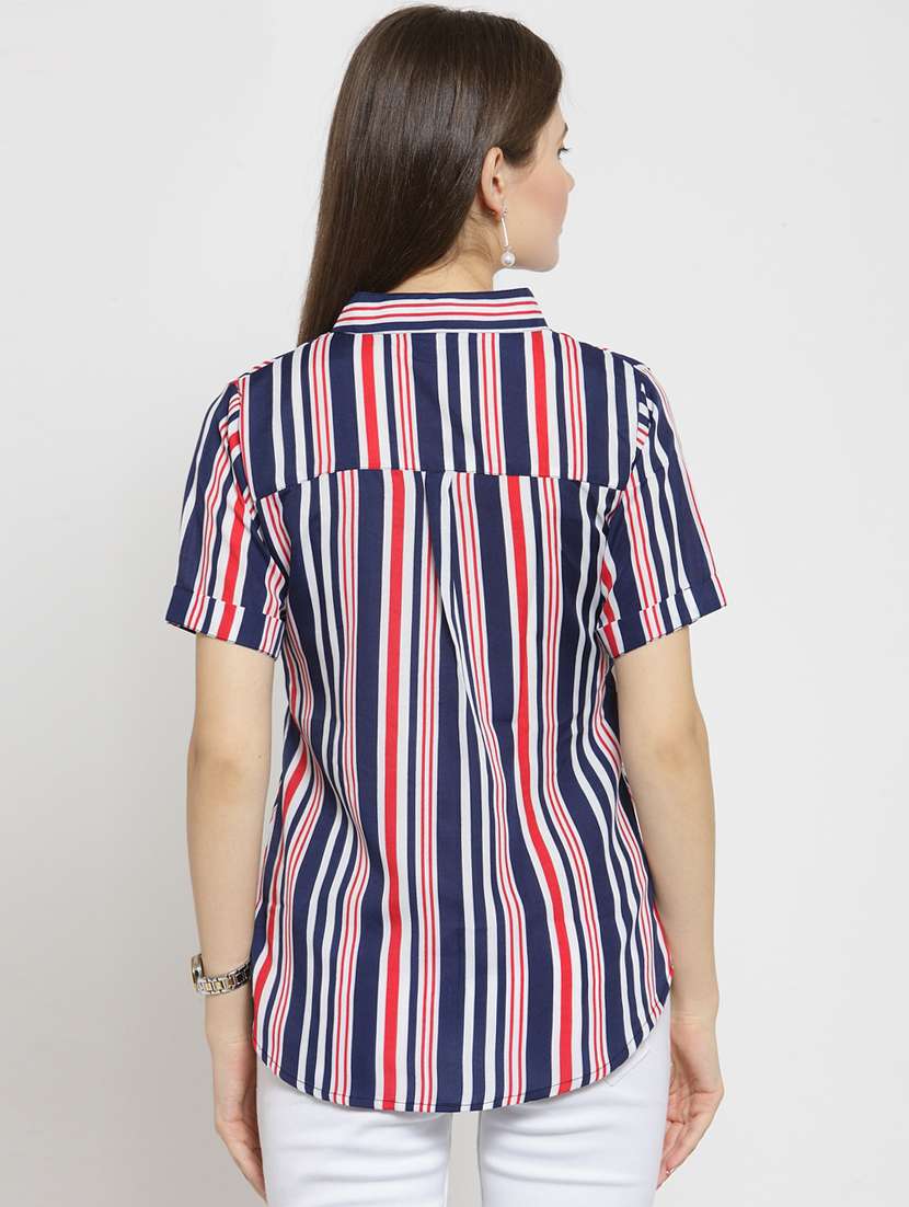 women striped mandarin neck top - 15521634 -  Standard Image - 2