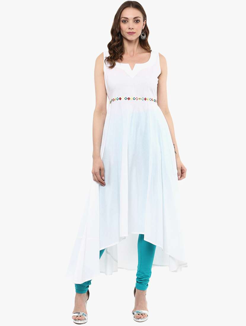 white cotton highlow kurta