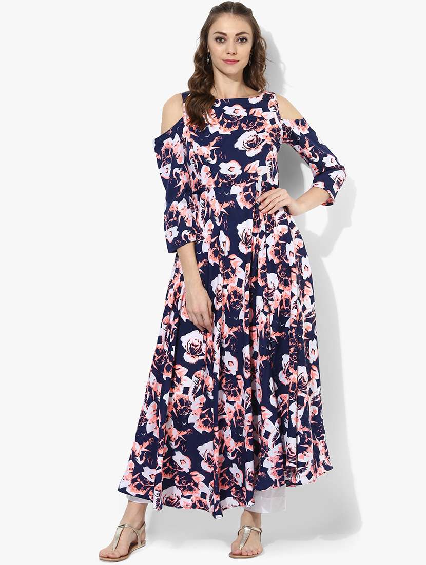 flared floral cold shoulder kurta