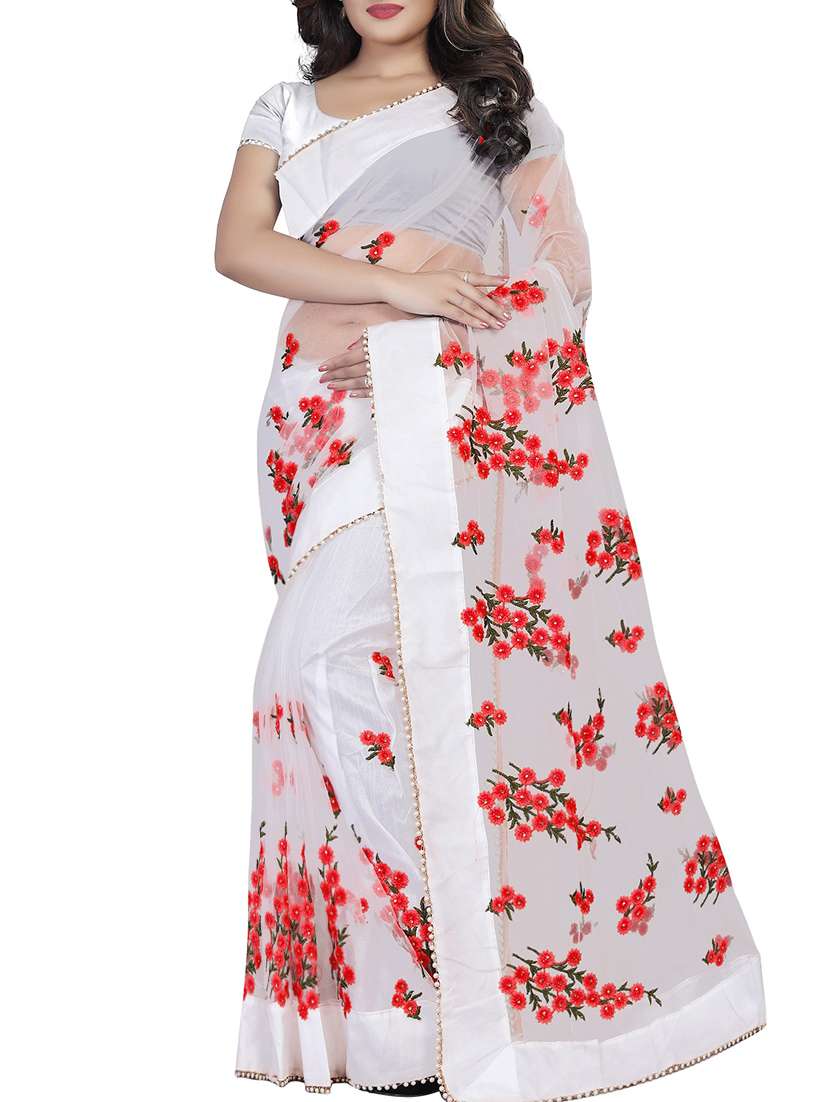 floral embroidered saree with blouse